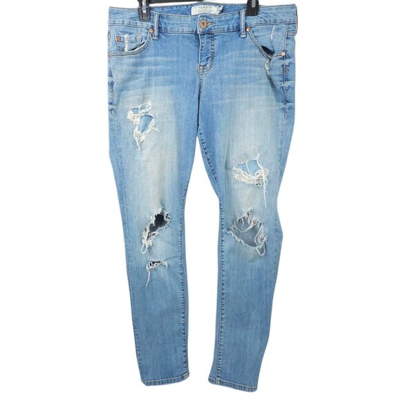 Torrid Distressed Ripped Jeans Womens Size 14R Mid Rise Stretch Skinny Denim - Picture 1 of 14